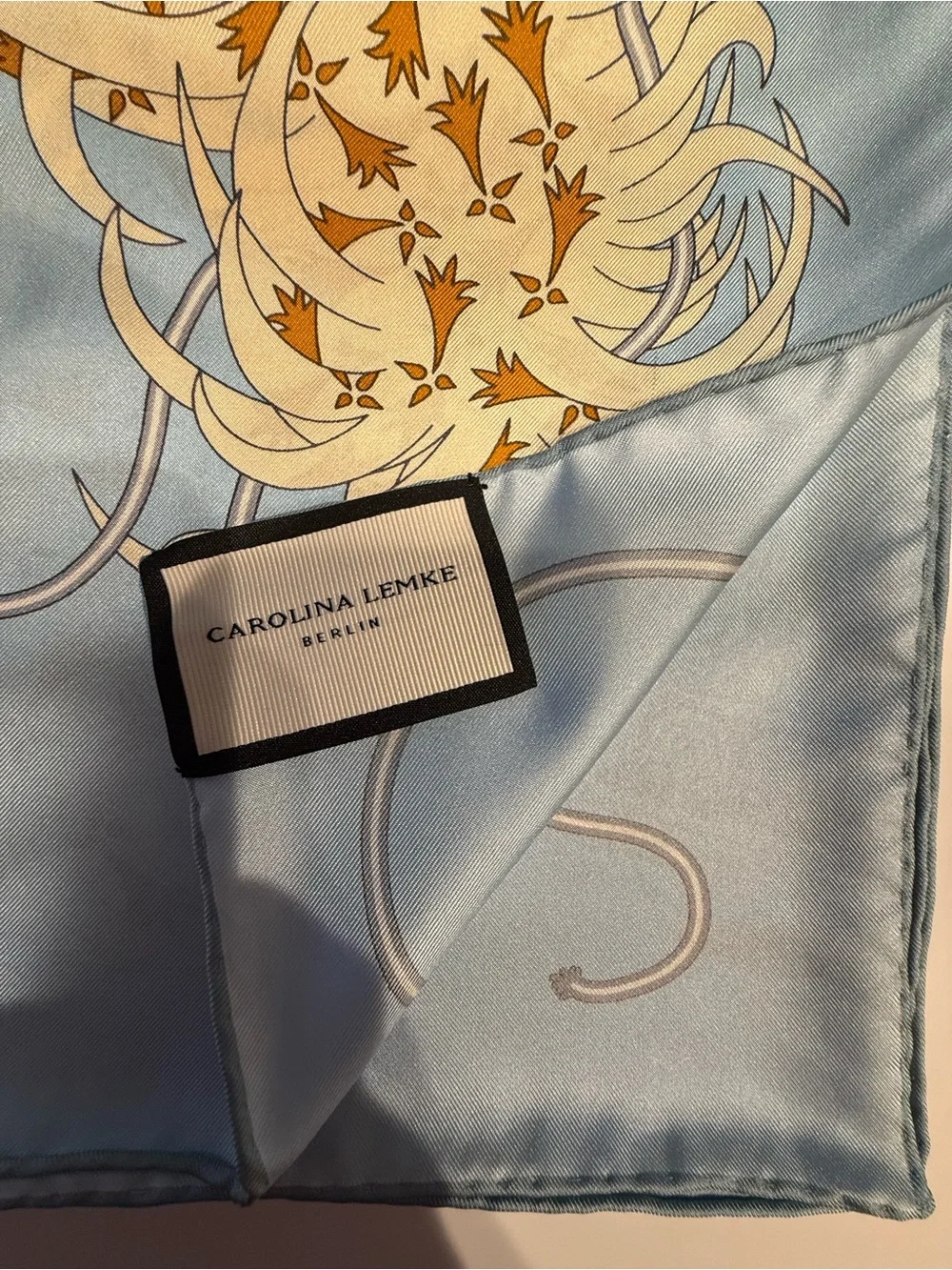NEW Carolina Lemke Berlin Azure Bloom Mulberry Silk Blue Printed Scarf